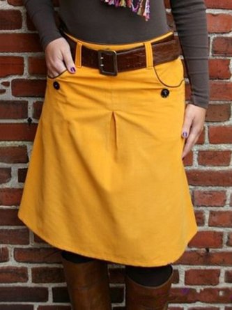 Yellow Vintage Plain Pockets  Skirt