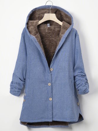 Buttoned Pockets Faux Fur Long Sleeve Hoodie Coat