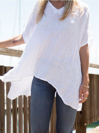 Casual Plus Size Short Sleeve Linen Blouse Shirts Tops
