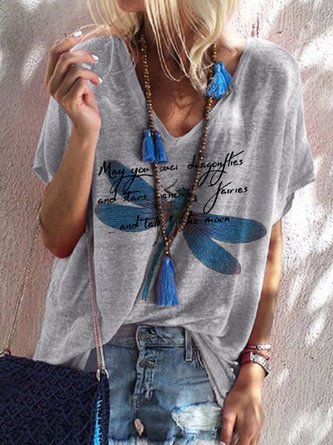 Gray Casual Printed Patchwork Cotton T-shirt