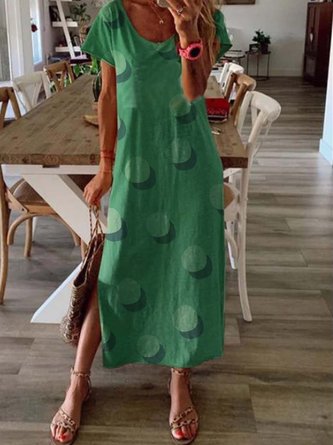Green Polka Dots Short Sleeve Round Neck Knitting Dress
