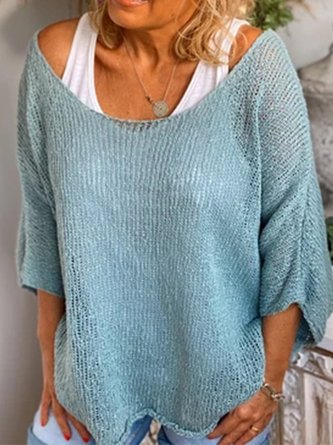 Casual Plus Size 3/4 Sleeve Knitting Shirt Tunic Top