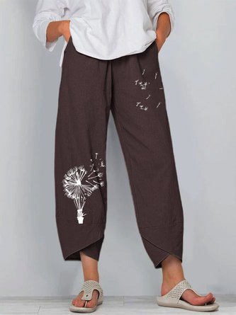Casual Flower Print Baggy Cropped Pant