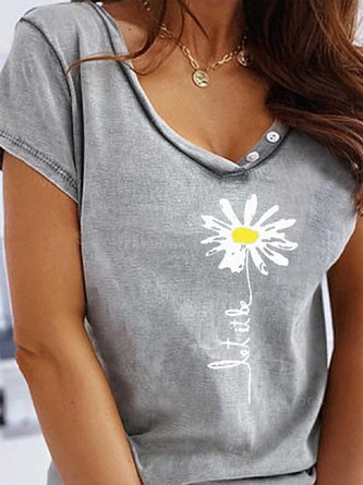 Gray Short Sleeve Floral-Print Floral T-shirt