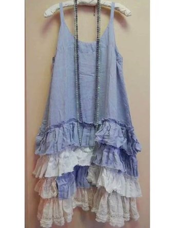 Blue Shift Sleeveless Round Neck Weaving Dress