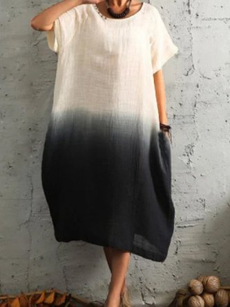 Navy Blue Casual Ombre/tie-Dye Round Neck Weaving Dress
