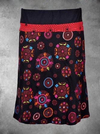 Vintage Multicolor Statement Geometric Floral Printed Casual Skirt