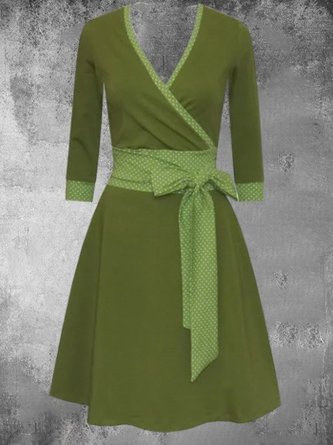 V Neck Cotton-Blend Casual Knitting Dress