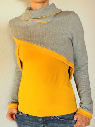 Vintage Color-block Plus Size Plain Long Sleeve Statement Casual Sweatshirt