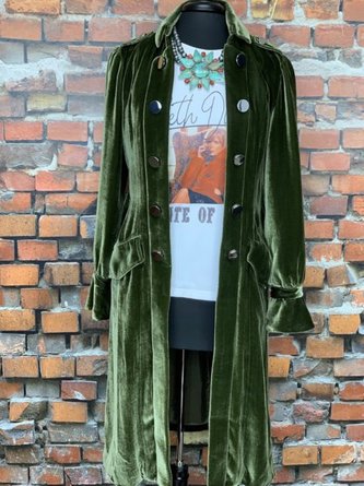 Olive Green Velvet Shirt Collar Vintage Plus Size Trench coat