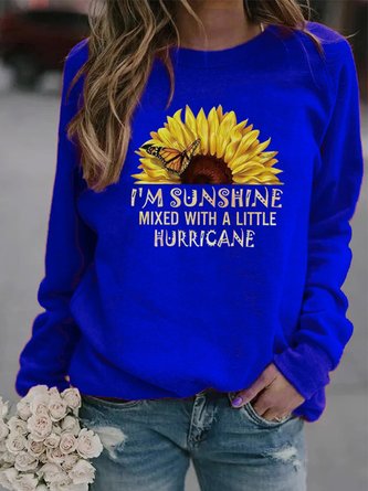 Vintage Sunflowers Letter Printed Long Sleeve Crew Neck Casual Top