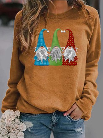 Christmas Snowman  Long Sleeve  Printed  Polyester  Crew Neck Top