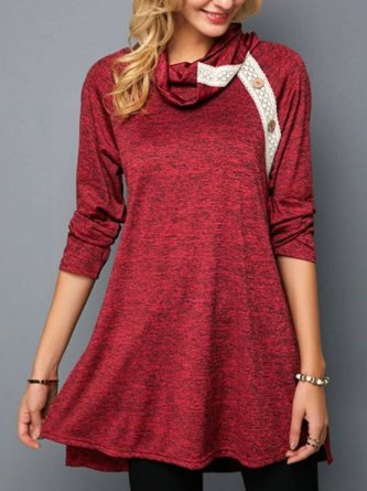 Long Sleeve Solid Cowl Neck Tunic Top