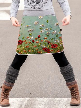 Green Art Painting Printed Casual Vintage A-Line Skirt