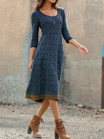 Plus size Casual Printed Geometric Knitting Dress