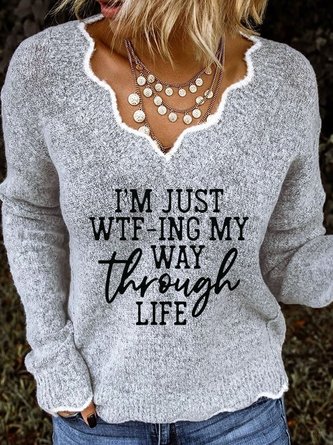 Casual Long Sleeve Shift Letter Shirts & Tops