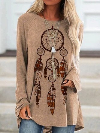 Crew Neck Long Sleeve Casual Shift Tops