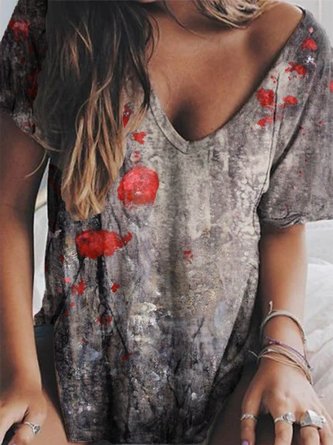 Casual Floral Short Sleeve Floral-Print T-shirt