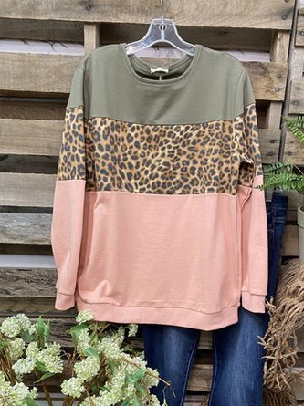 Round Neck Leopard Casual Tunic Top