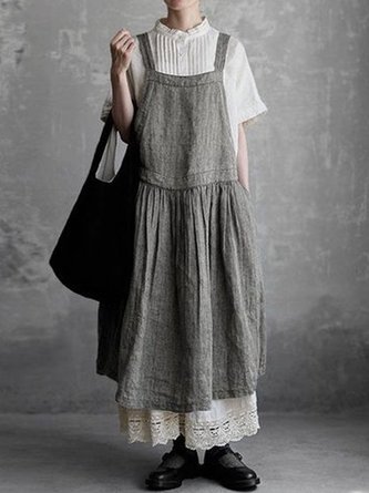 Square Neck Cotton-Blend Sleeveless Solid Dress
