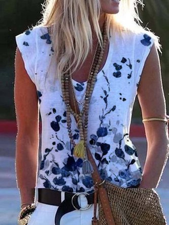 Cotton-Blend Sleeveless Floral-Print Casual shirt & Top