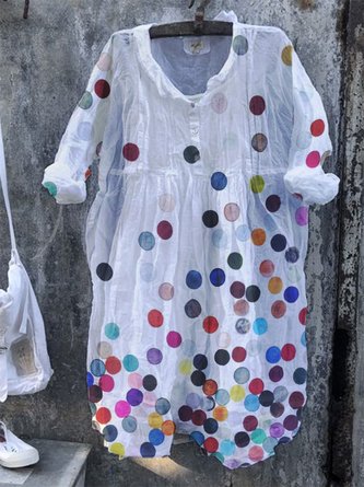 A-Line Cotton-Blend Polka Dots Casual Weaving Dress