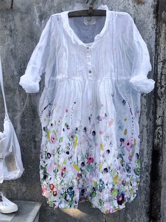 3/4 Sleeve Floral Casual Weaving Dress