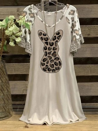 Short Sleeve Cotton-Blend Knitting Dress