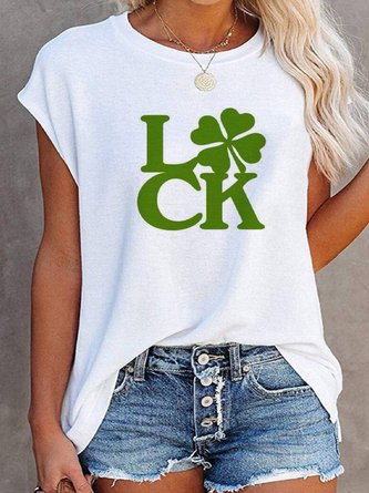 Cotton-Blend Casual Shamrock Crew Neck T-shirt