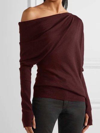 Solid Casual One Shoulder Long Sleeve Tunic T-Shirt