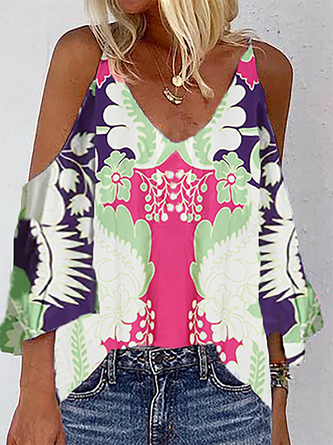 Plus size Printed V Neck Tops