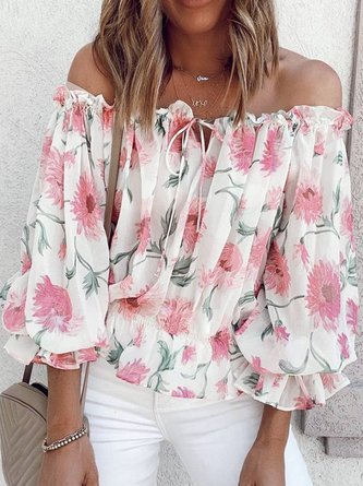 Floral Holiday Half Sleeve Tops