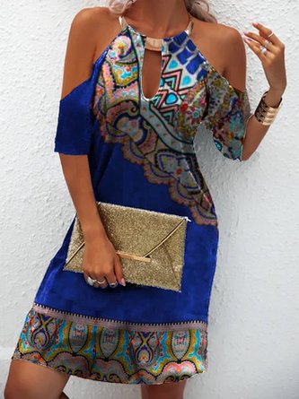 Abstract Holiday Off-Shoulder Dress