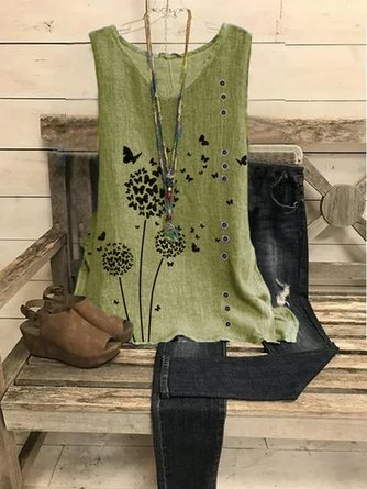 Casual V Neck Sleeveless Floral Tunic Top