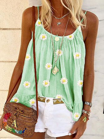 Printed Floral Sleeveless Tops