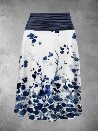 Summer Lleisure Contrast Color Stitching Small Floral A Type Floral Color-Block Skirt