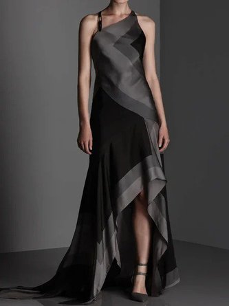 Vintage Elegant Plain Color-block Plus Size Sleeveless Casual Dress