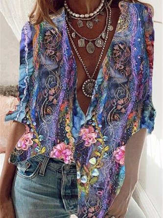 V-neck floral print shirt