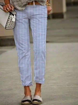 Casual Cotton-Blend Striped Pants
