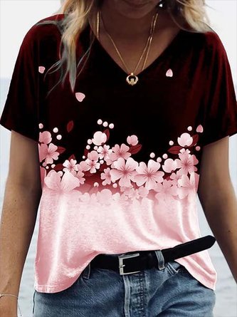 Casual Short Sleeve Floral-Print Tops