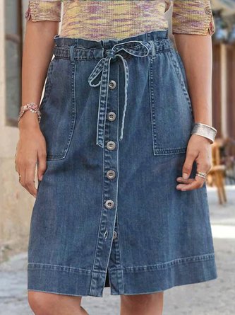 Vintage Lace-Up Denim Skirt | noracora