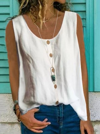 Casual Plain Cotton-Blend Shift Shirts & Tops