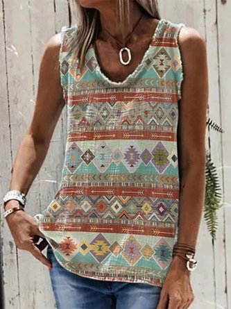 Multicolor Tribal Printed Casual Sleeveless Shift Tanks & Camis