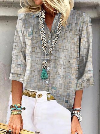 Abstract Cotton Blends Vacation Blouses