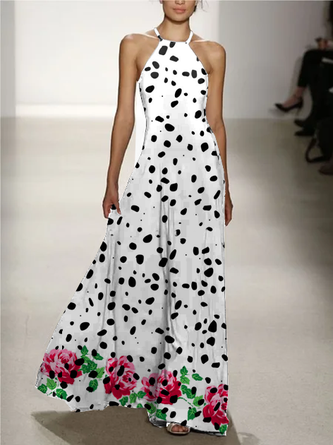 Resort Polka Dots A-Line Cotton-Blend Knitting Dress