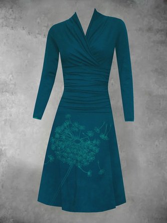A-Line Long Sleeve V Neck Knitting Dress