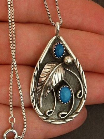 Inlaid Turquoise antique dyed feather Necklace