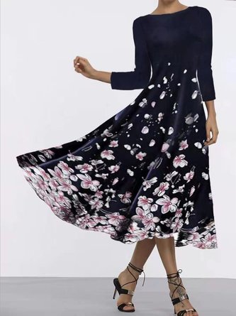Floral print dress with three-quarter sleeves