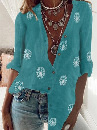 Printed Stand Collar Casual Long Sleeve Tunic Blouse