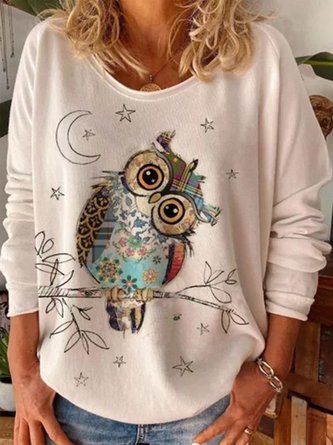 Long Sleeve Casual Round Neck Printed Shirts & Tops